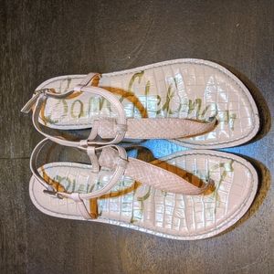 Sam Edelman Pink Embossed Gigi T-Strap Thong Sandals, 8.5